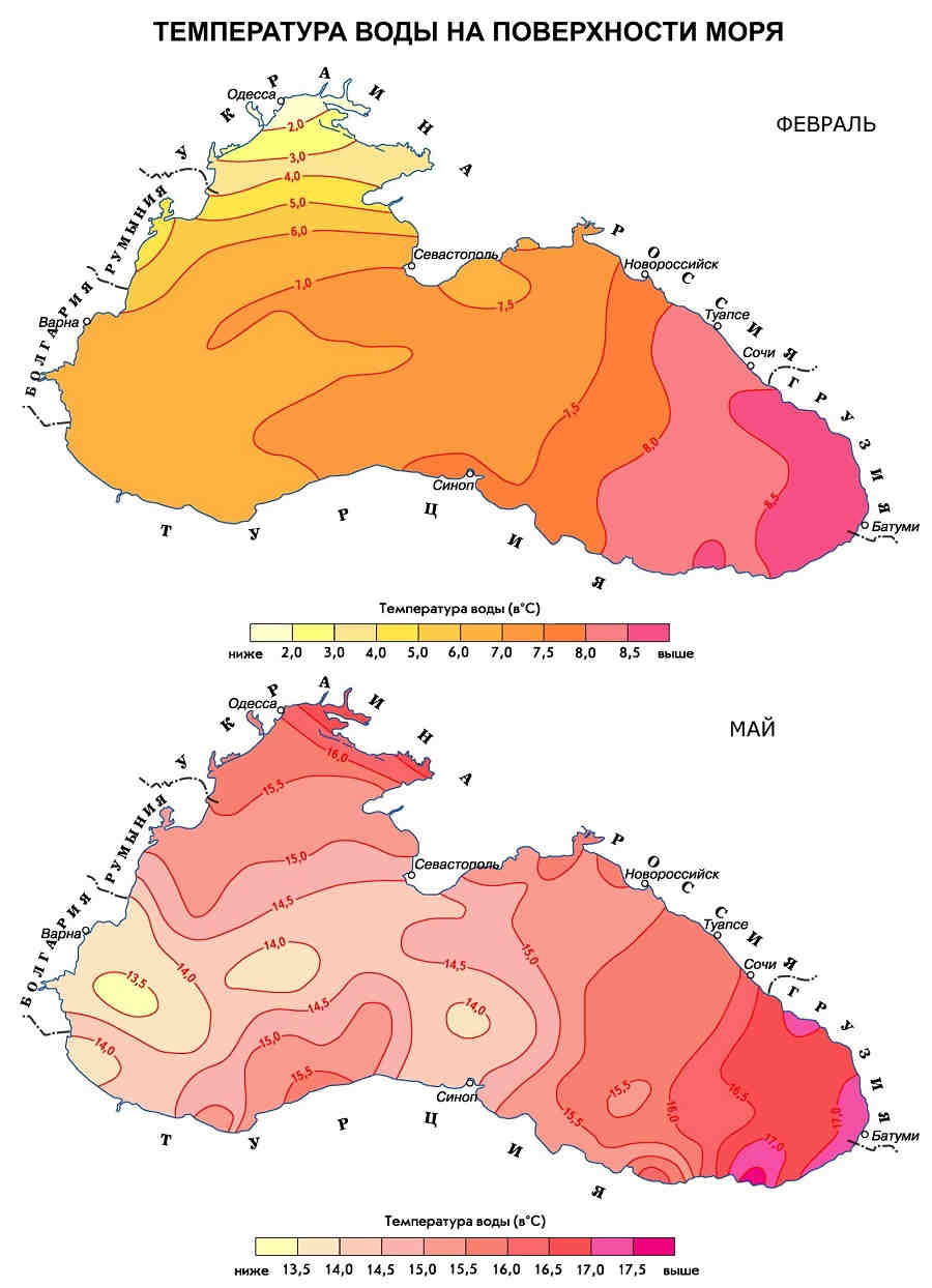 Карта температуры воды крым