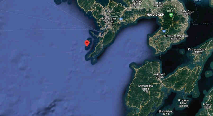 Расположение о. Хасима на карте Расположение о. Хасима на карте