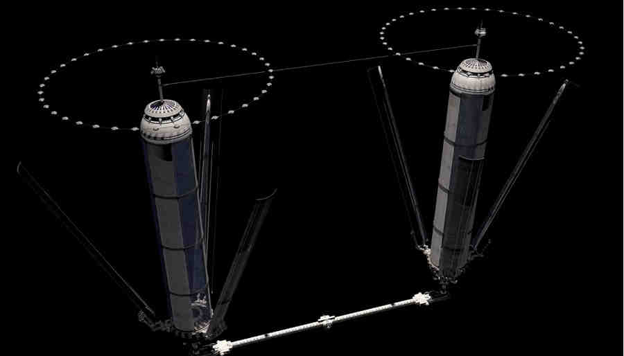 Цилиндры вращались в противоположных направлениях, обеспечивая тем самым искусственную силу тяжести внутри