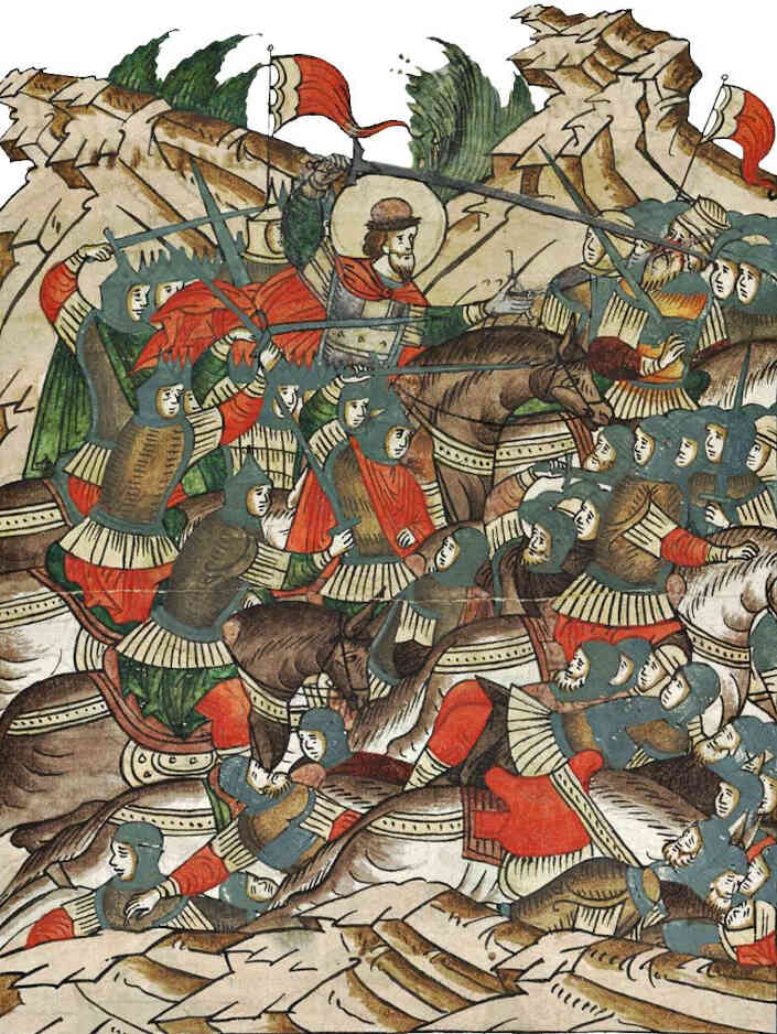 Невская битва. Миниатюра из Лицевого летописного свода. XVI век Невская битва. Миниатюра из Лицевого летописного свода. XVI век