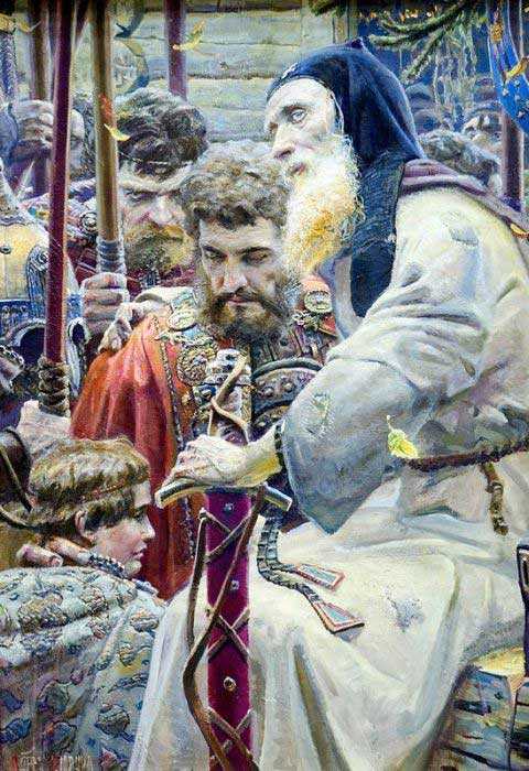 Сергий Радонежский благославляет Дмитрия Донского на Куликовскую битву