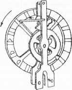 Пример модели механического перпетуум-мобиле, в котором подъем шаров осуществлялся с помощью ленты с черпаками 